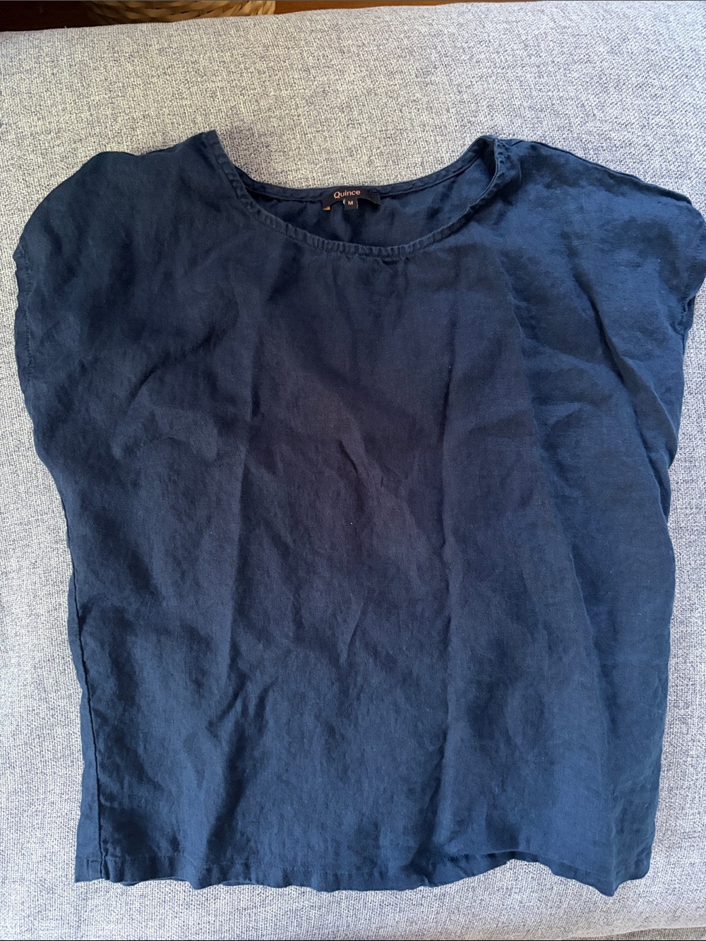 Quince Navy Short-Sleeve Linen Tunic Top